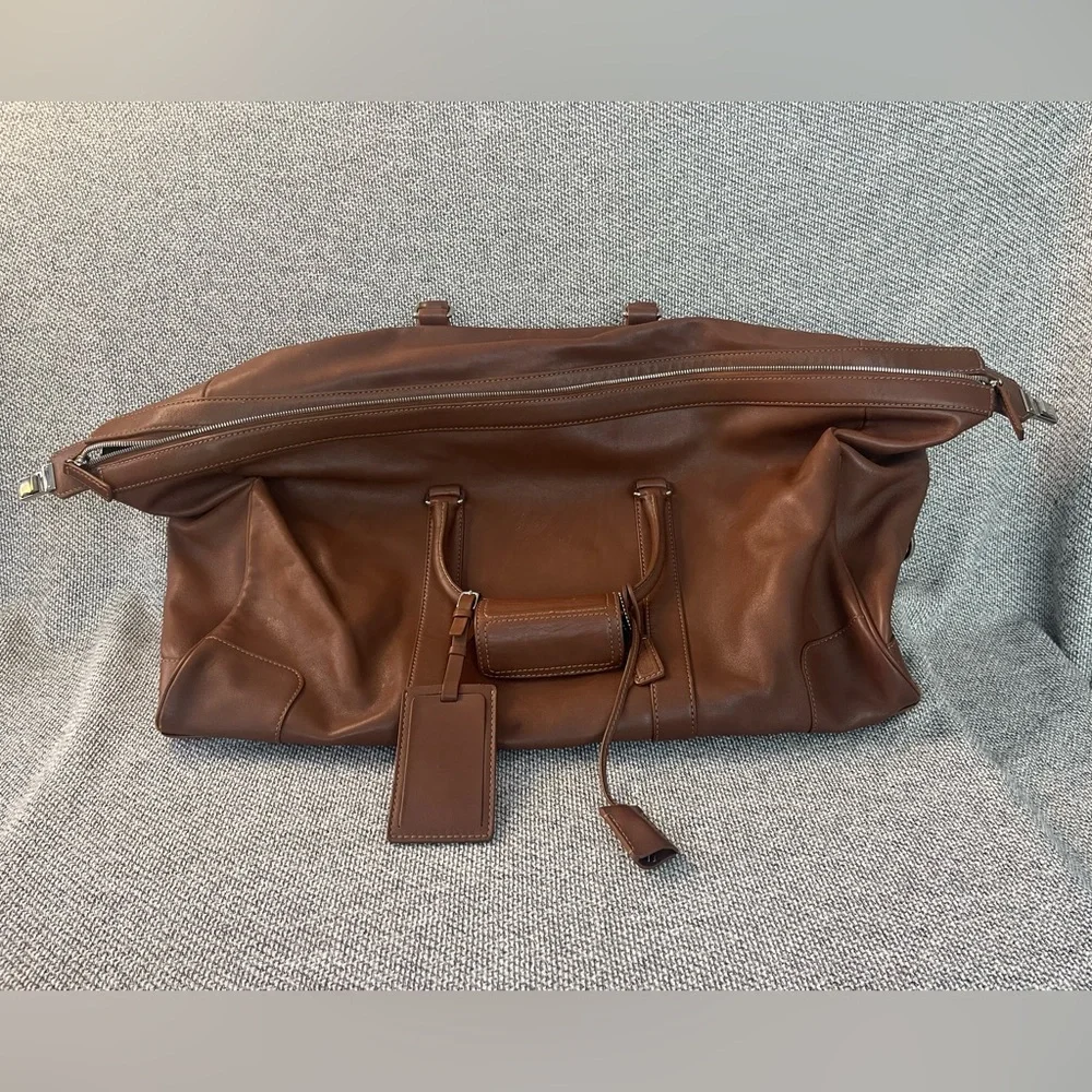 Coach Heavy Brown Leather Travel Duffel Bag with Coach Lock and Key - Picture 15 of 16